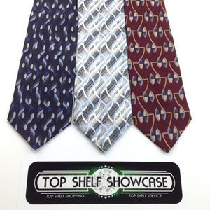 LOT 3 Men's Ties Red White Blue Geometric Striped